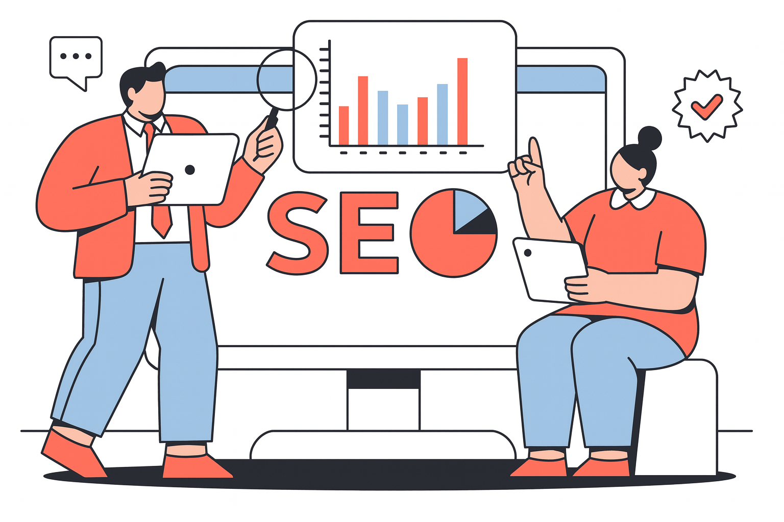 Illustration d’un entrepreneur analysant la visibilité de son site web sur Google, symbolisant les raisons pour lesquelles un site n’apparaît pas dans les résultats de recherche et les solutions SEO à mettre en place.
